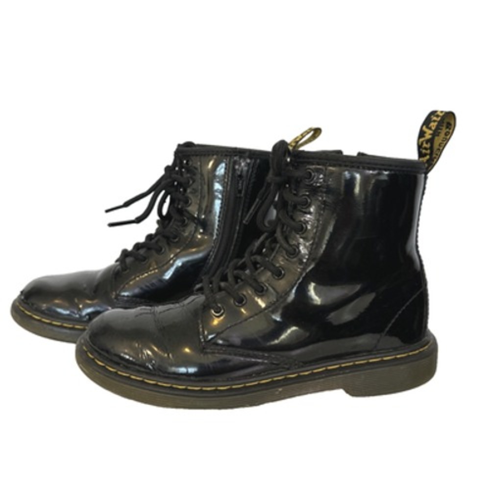 Kids Dr. Martens 1460 J‎ Patent Leather Boots Size 3 Black Combat Side Zip